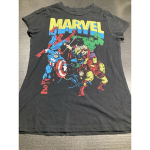 marvel Tshirt Girls Youth Medium Black Spiderman Hulk Captain America